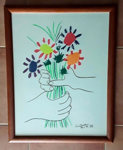 Litografía. Mano con ramo de flores. Pablo Picasso - Pablo Picasso